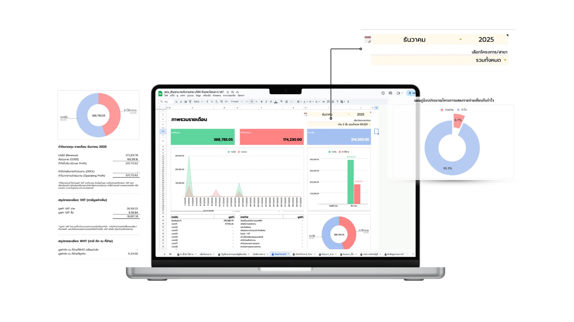 ตัวอย่างไฟล์ Google Sheet บันทึกรายรับรายจ่าย พร้อม Dashboard